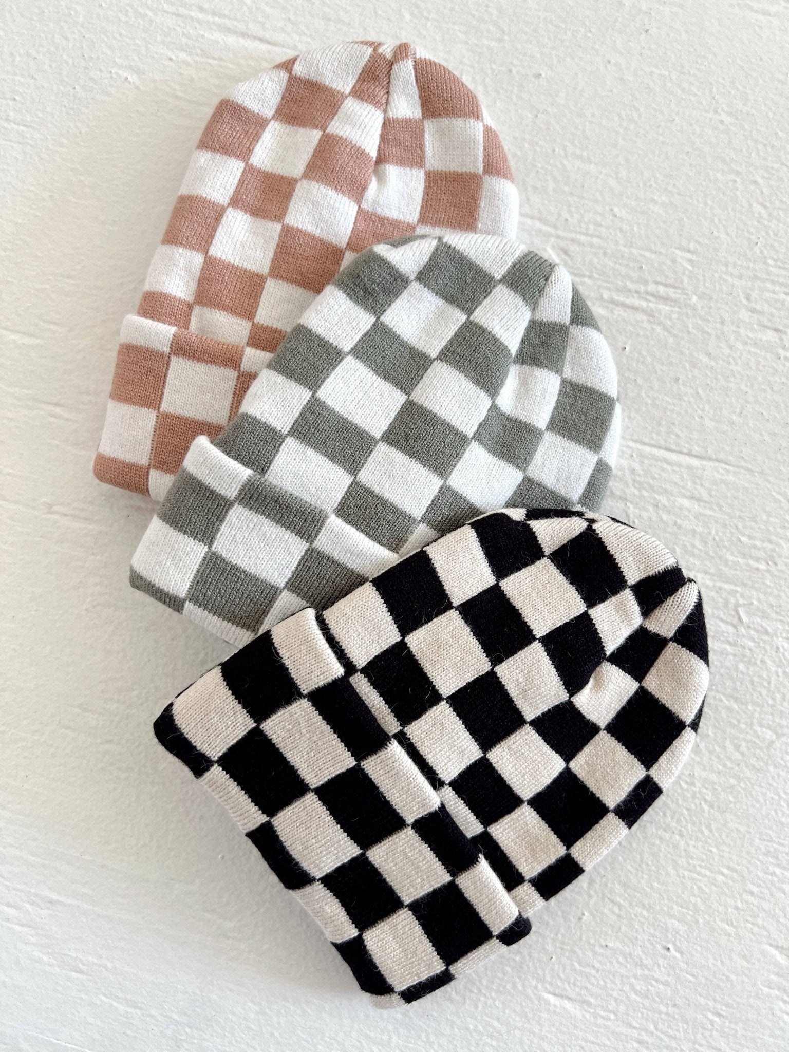 Baby's First Hat: Fern/Warm White Checkerboard - Bossy Beans