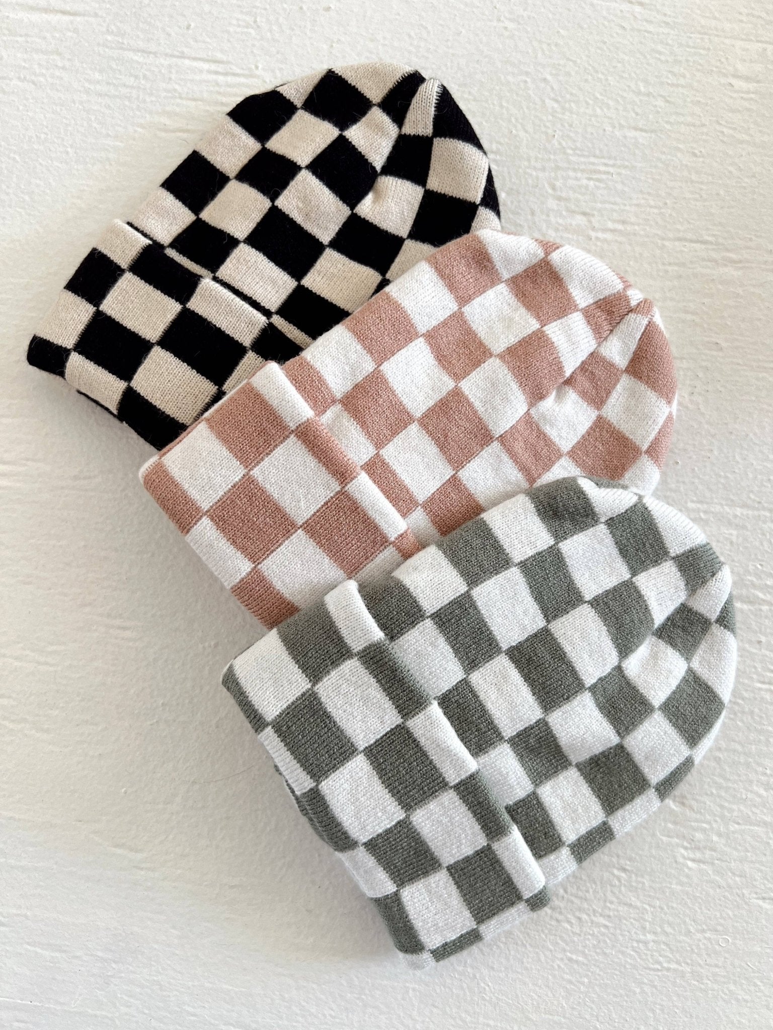 Baby's First Hat: Fern/Warm White Checkerboard - Bossy Beans