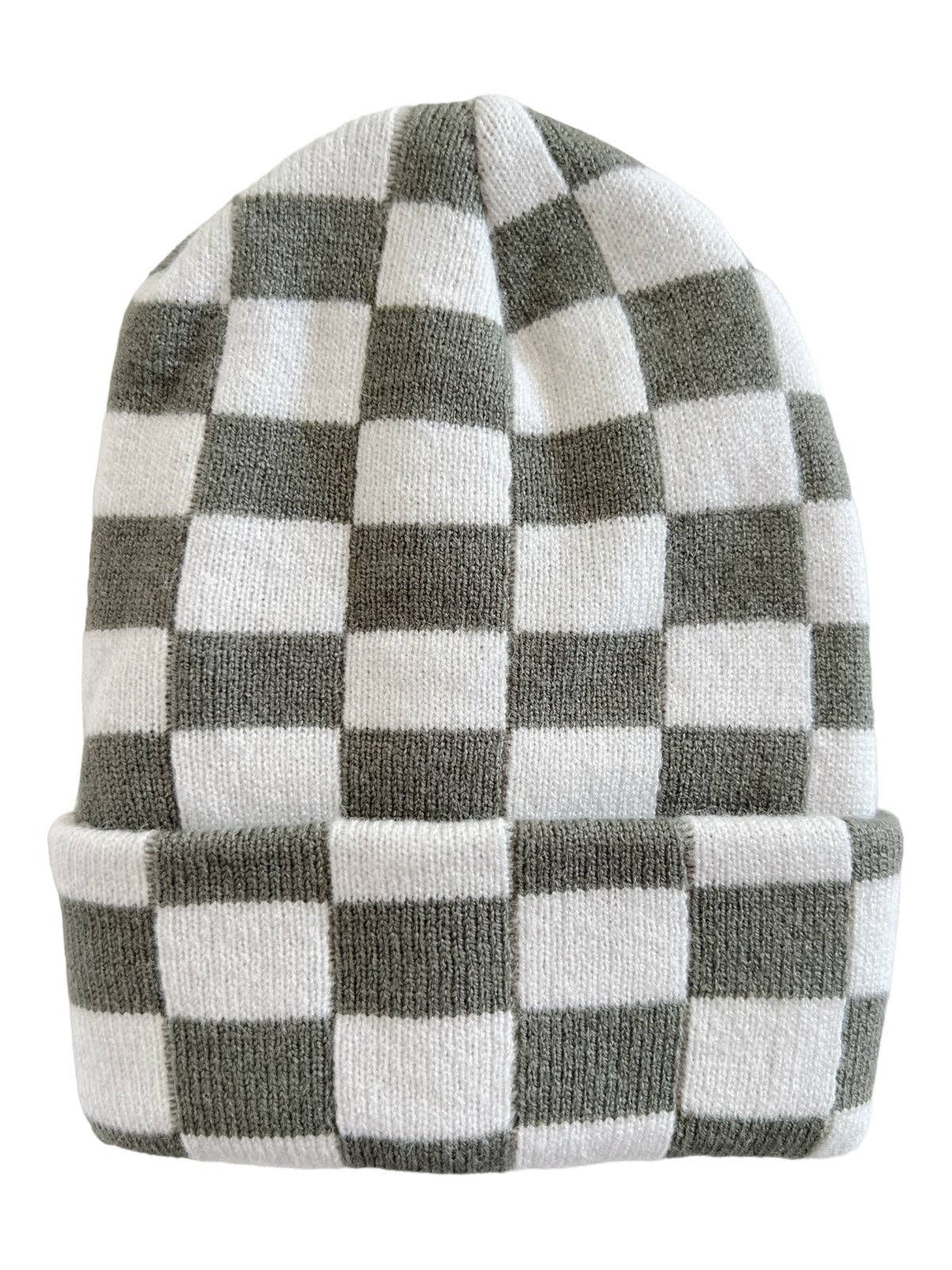 Baby's First Hat: Fern/Warm White Checkerboard - Bossy Beans