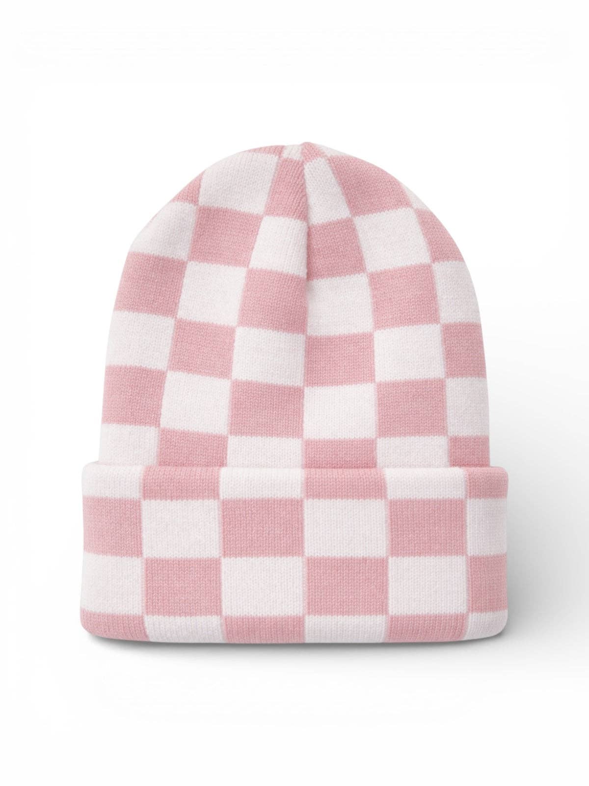 Baby's First Hat - Petal Pink / Warm White Checkerboard - Bossy Beans