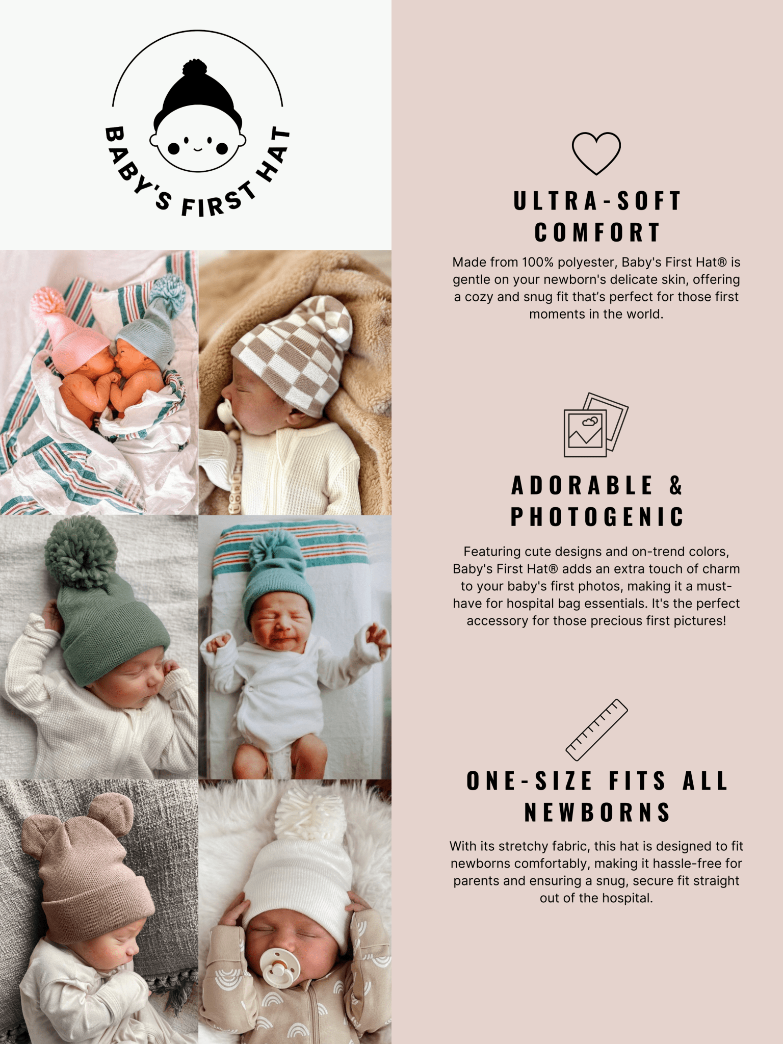 Baby's First Hat - Sand / White Stripe - Bossy Beans