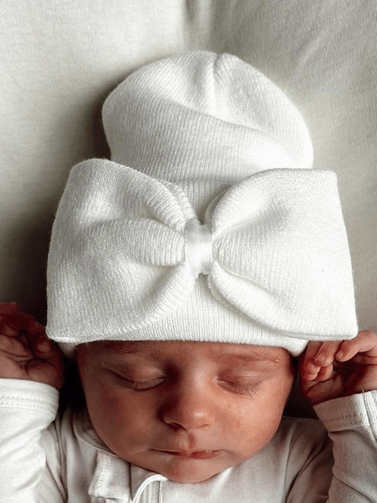 Baby's First Hat - Warm White Bow - Bossy Beans