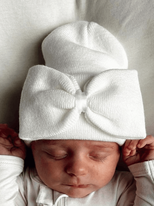 Baby's First Hat - Warm White Bow - Bossy Beans