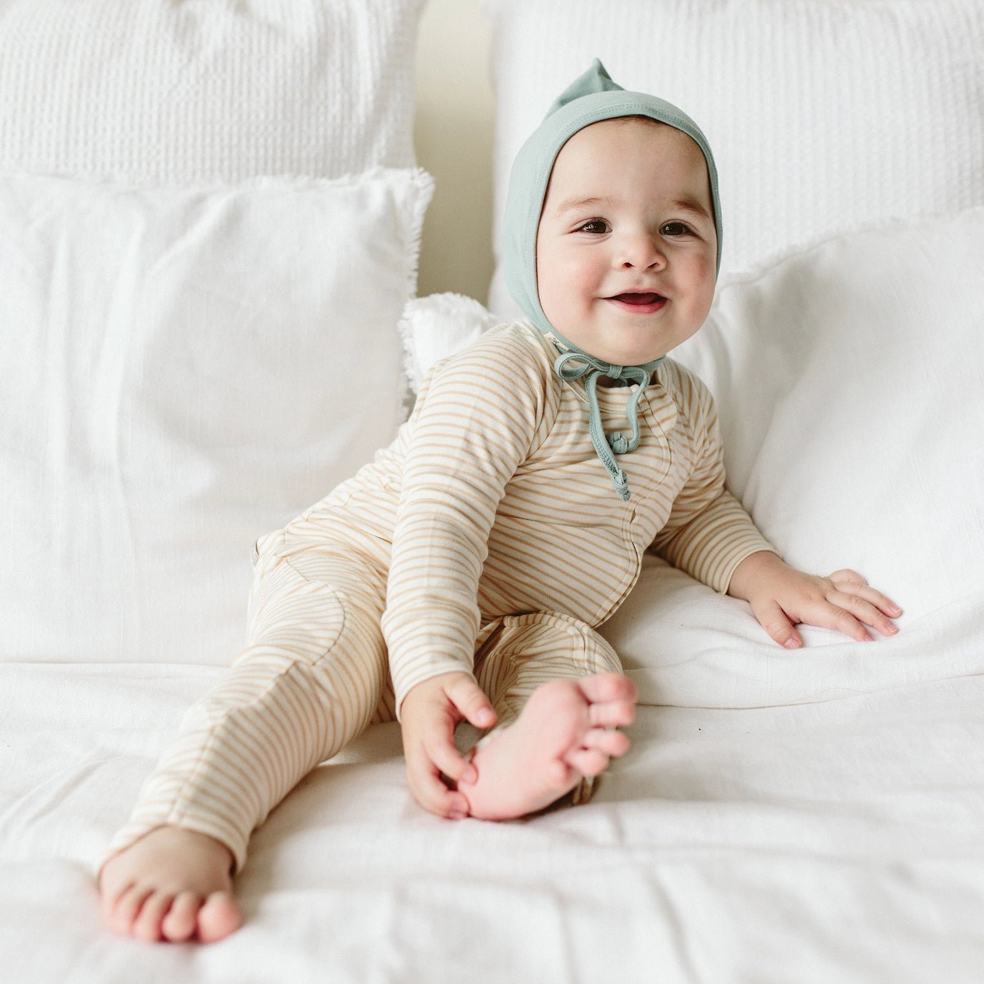 Bamboo + Organic Cotton Zipper Jumpsuit - Dune Stripe - Bossy Beans