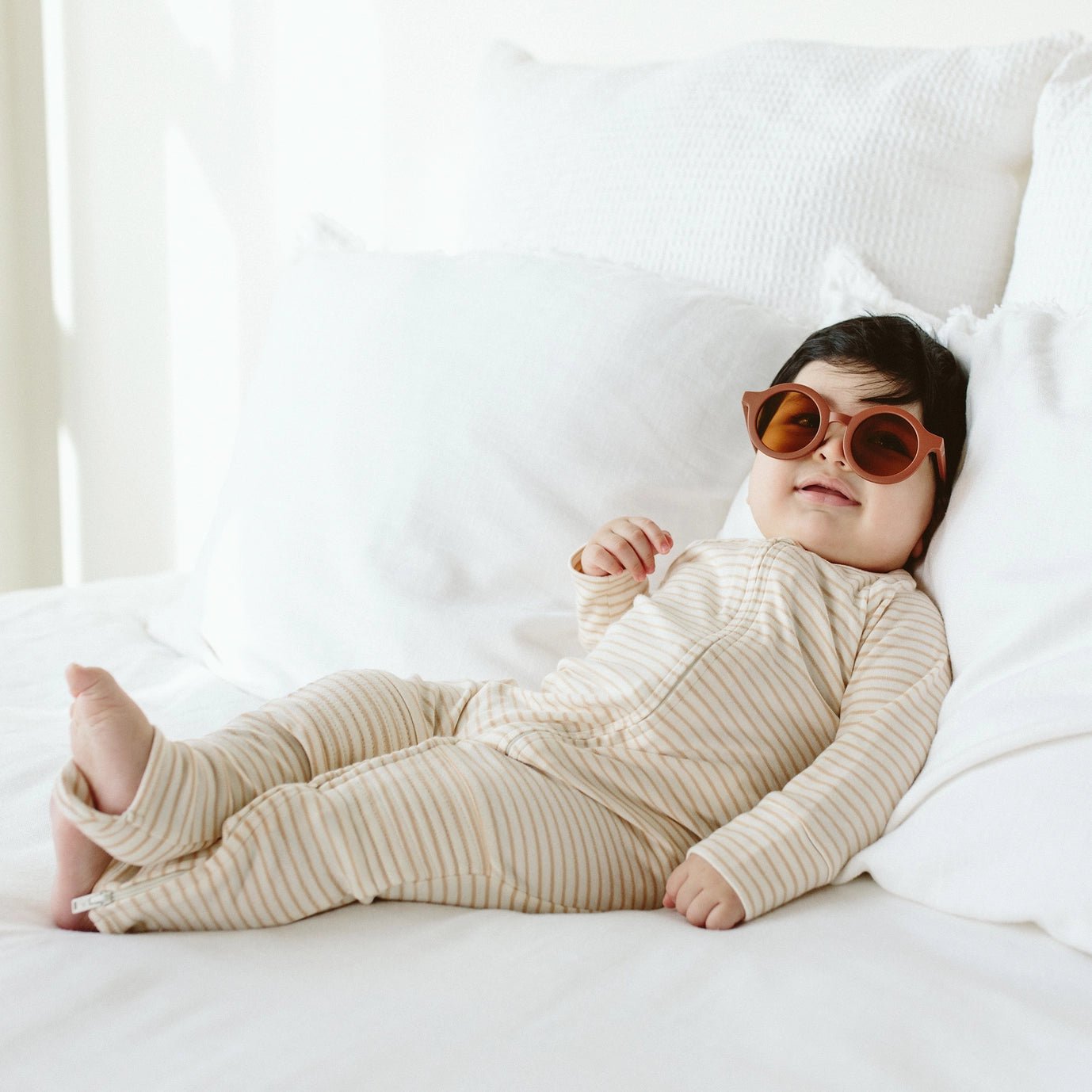 Bamboo + Organic Cotton Zipper Jumpsuit - Dune Stripe - Bossy Beans