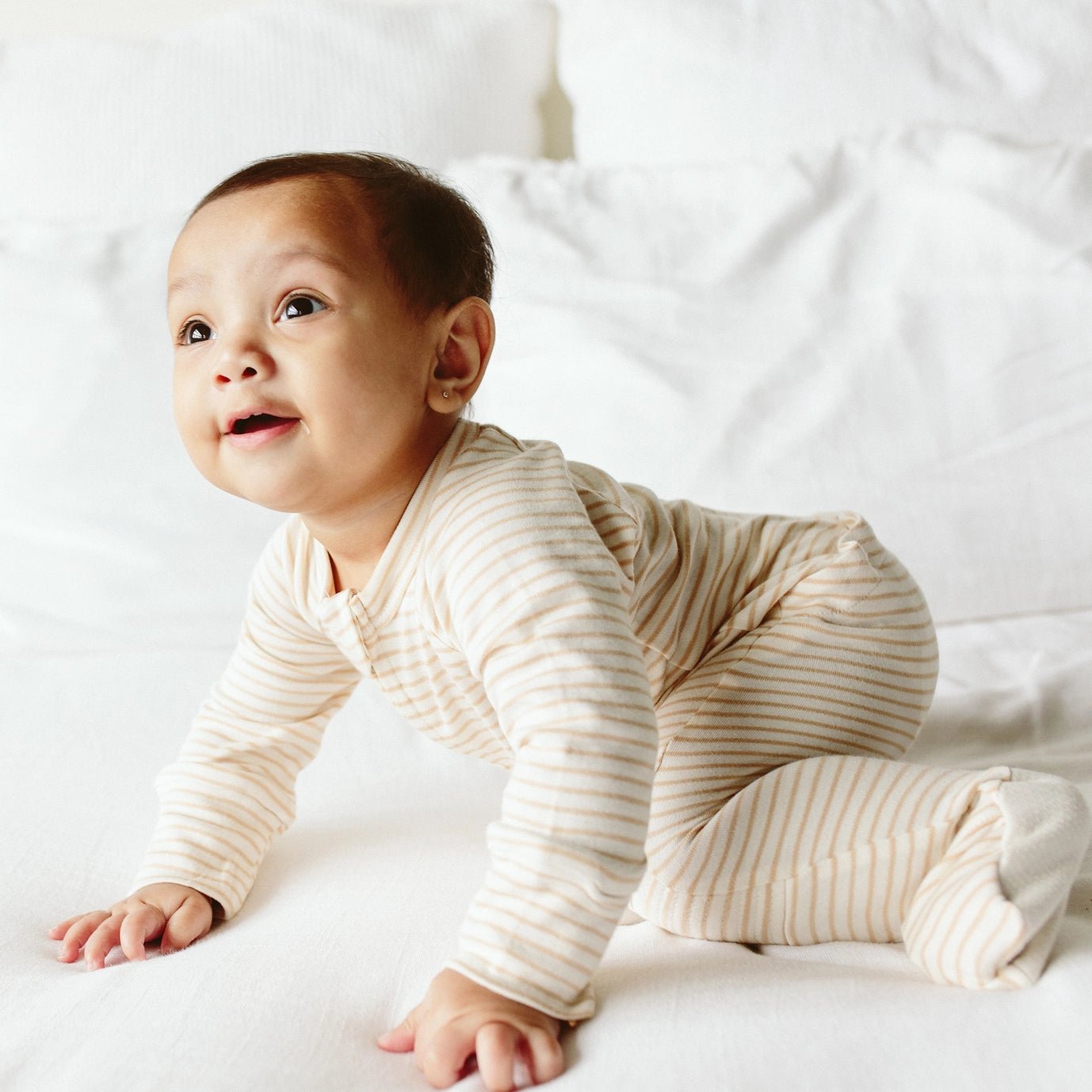 Bamboo + Organic Cotton Zipper Jumpsuit - Dune Stripe - Bossy Beans
