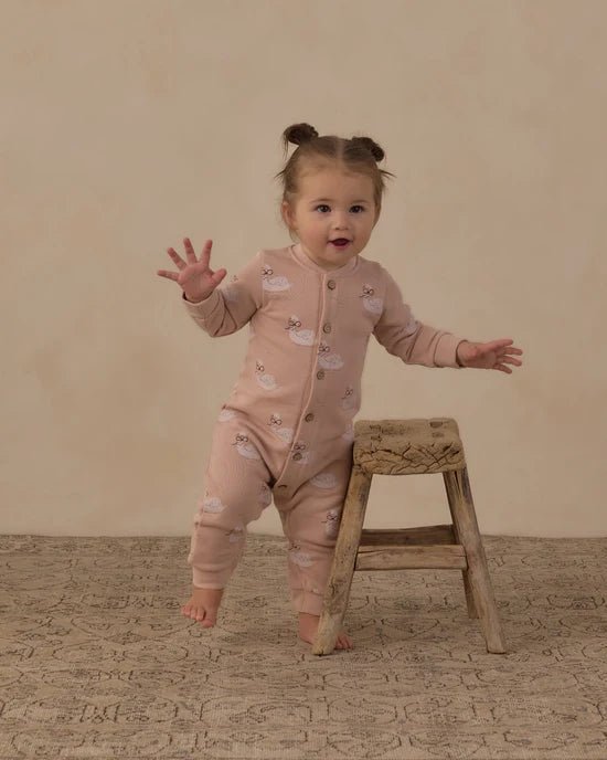 Button Down Jumpsuit: Swans - Bossy Beans