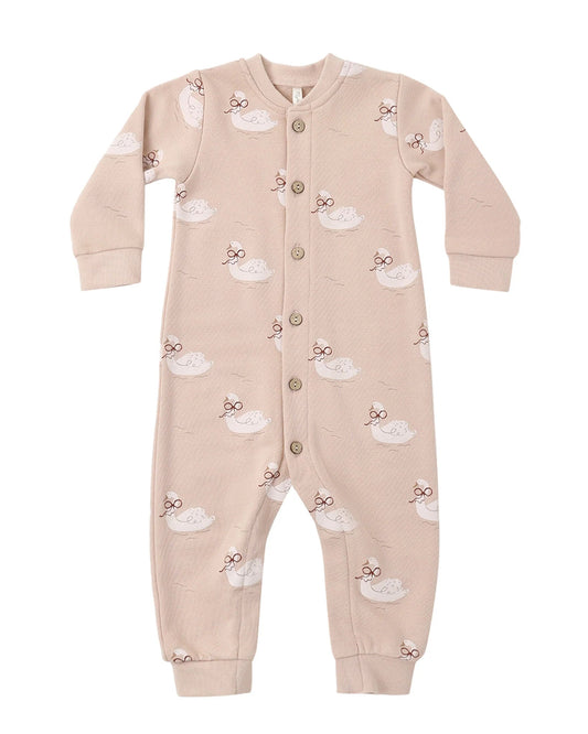 Button Down Jumpsuit: Swans - Bossy Beans