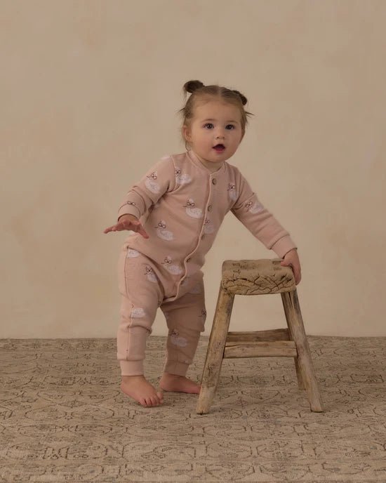 Button Down Jumpsuit: Swans - Bossy Beans