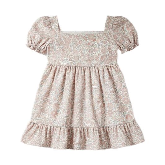 Celine Muslin Square Neck Dress - Belmont Floral / Shell + Powder - Bossy Beans