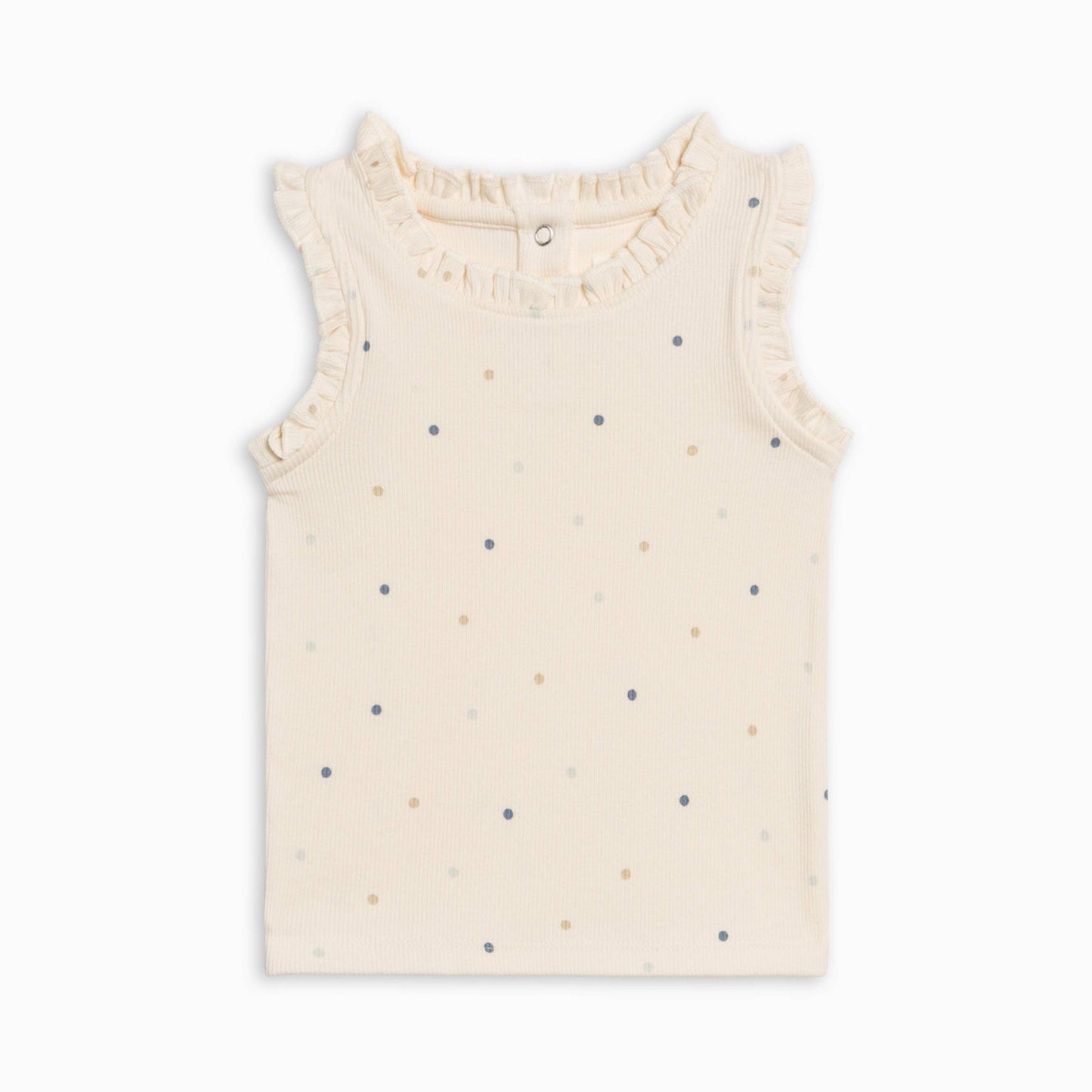 Cindy Ribbed Ruffle Tank - Mini Dot / Sea + Dune - Bossy Beans