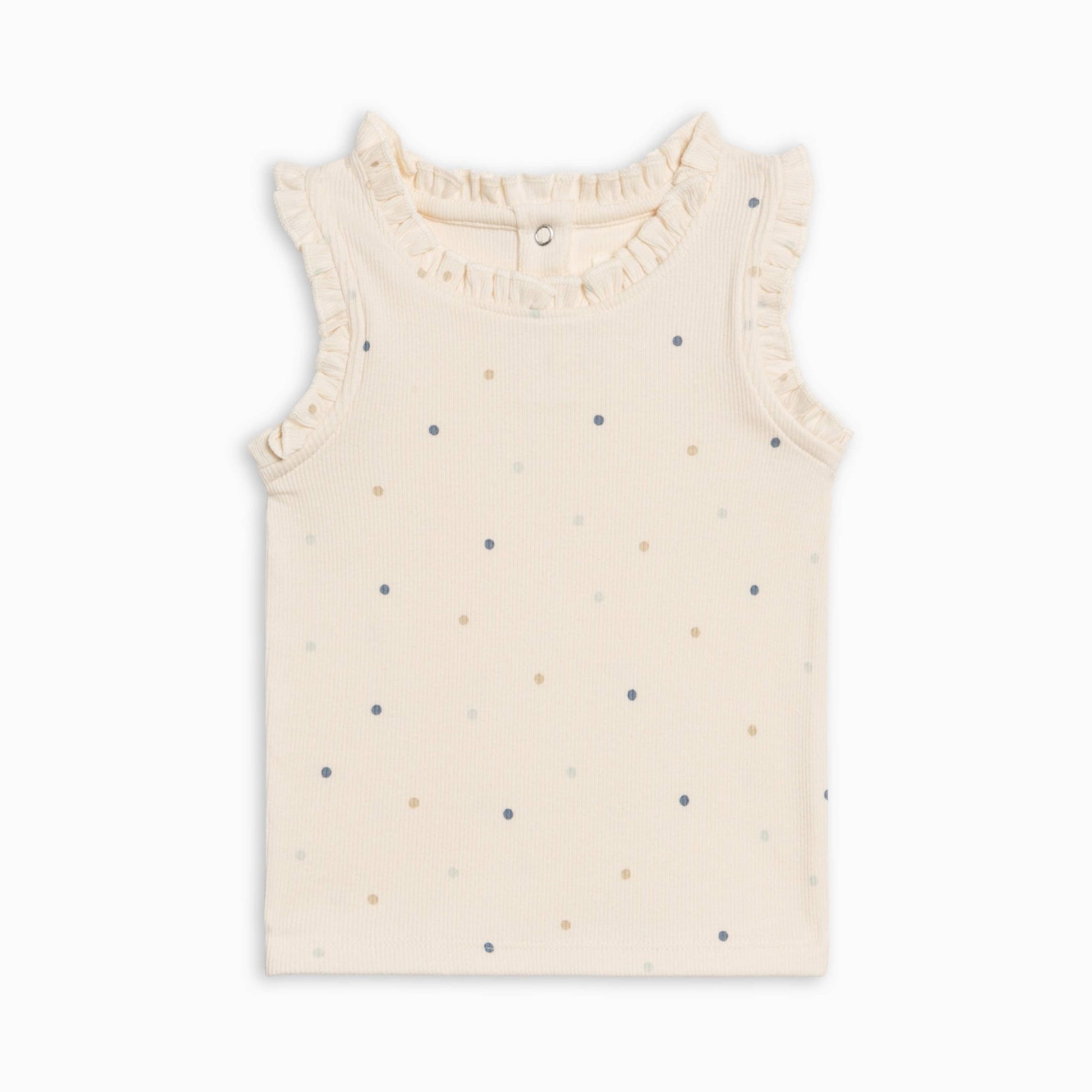 Cindy Ribbed Ruffle Tank - Mini Dot / Sea + Dune - Bossy Beans