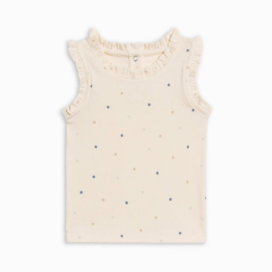 Cindy Ribbed Ruffle Tank - Mini Dot / Sea + Dune - Bossy Beans