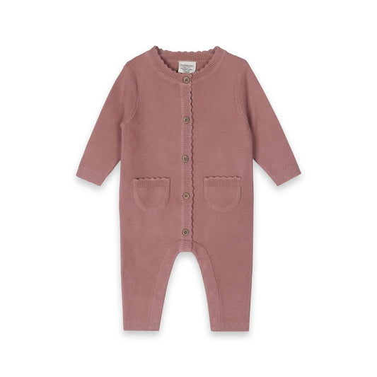 Classic Pocket & Button Chunky Knit Baby Jumpsuit Organic: Vintage Rose Mix - Bossy Beans