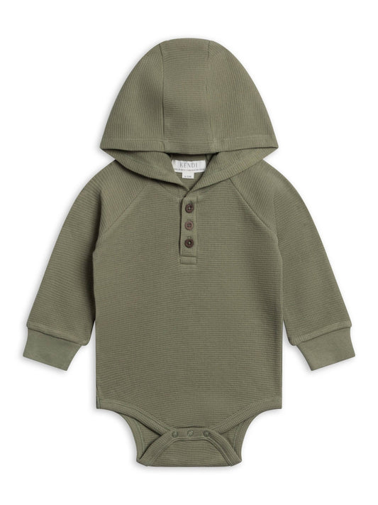 Cole Waffle Knit Hoodie Bodysuit - Fern - Bossy Beans