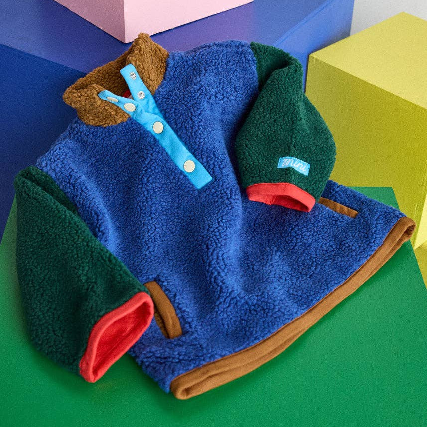Color Block Fleece Pullover - Blue - Bossy Beans
