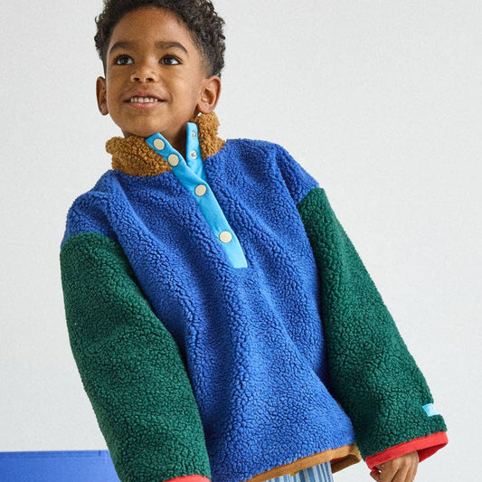 Color Block Fleece Pullover - Blue - Bossy Beans