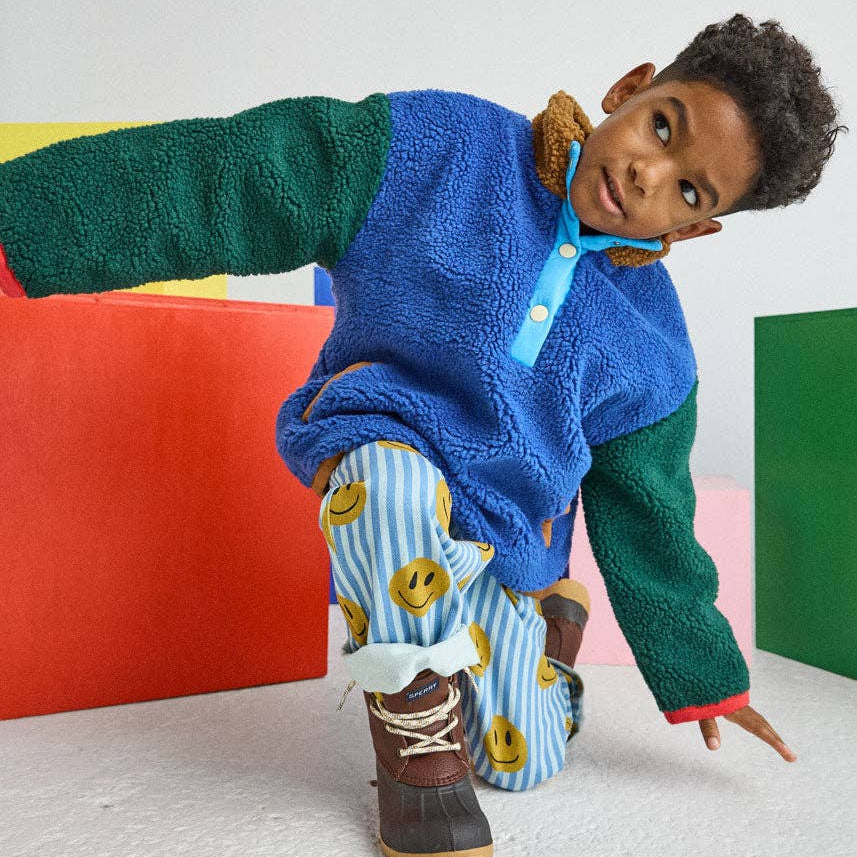 Color Block Fleece Pullover - Blue - Bossy Beans