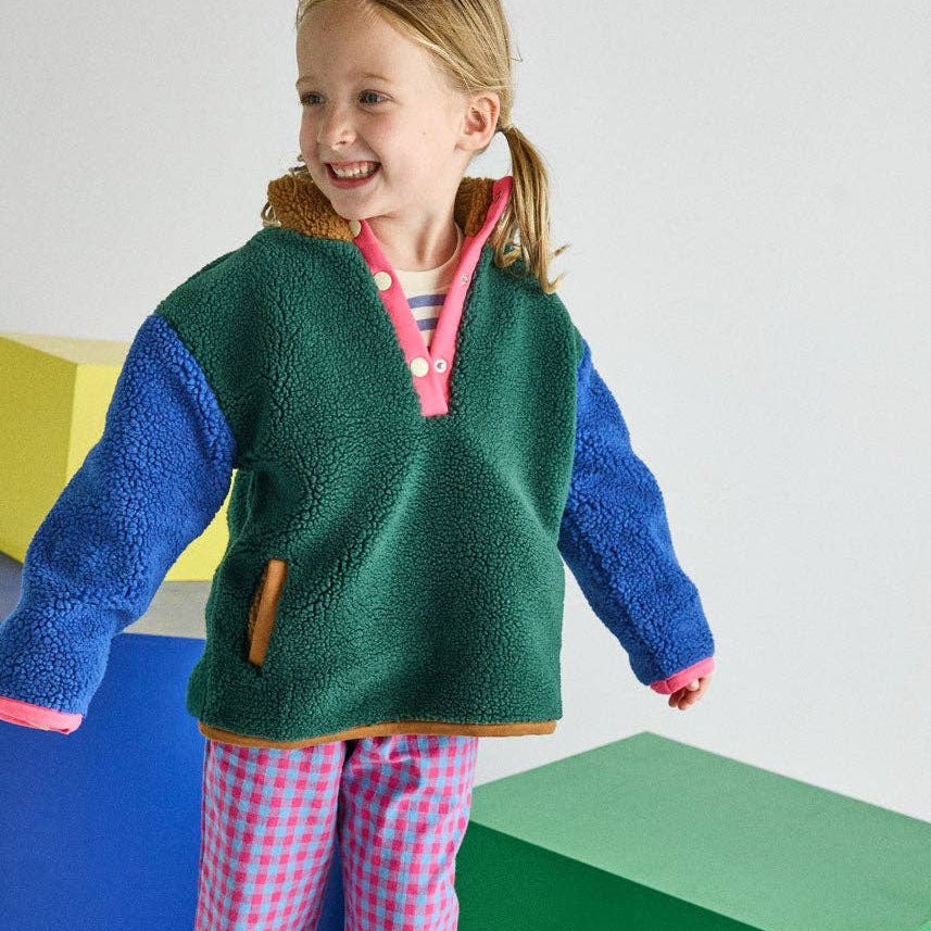 Color Block Fleece Pullover - Green & Pink - Bossy Beans