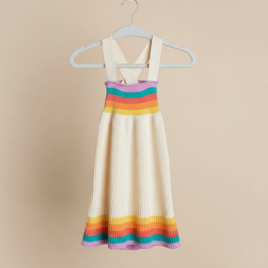 Cotton Knit Bay Dress - Butter Yellow Rainbow - Bossy Beans