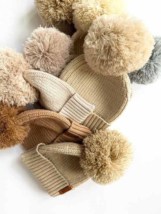 Cotton Pom Beanie: Heathered Fog - Bossy Beans