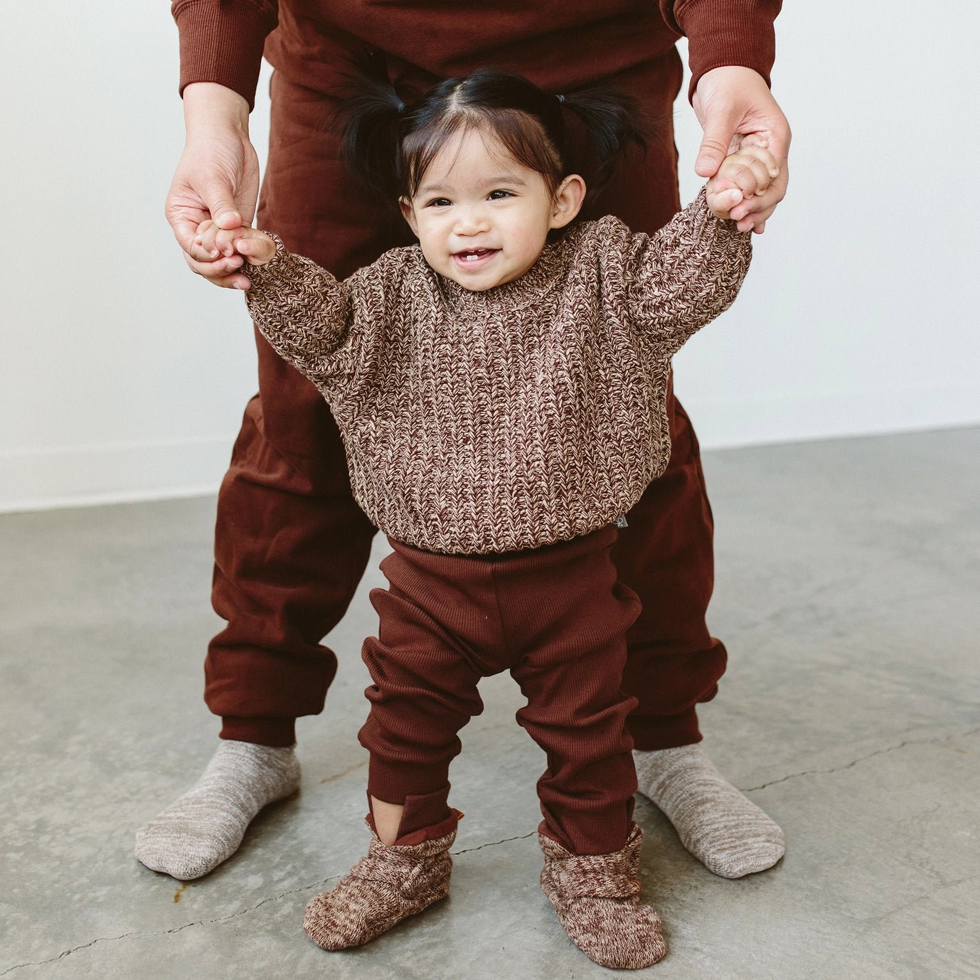 Cotton Toddler Chunky Knit Sweater - Bark - Bossy Beans