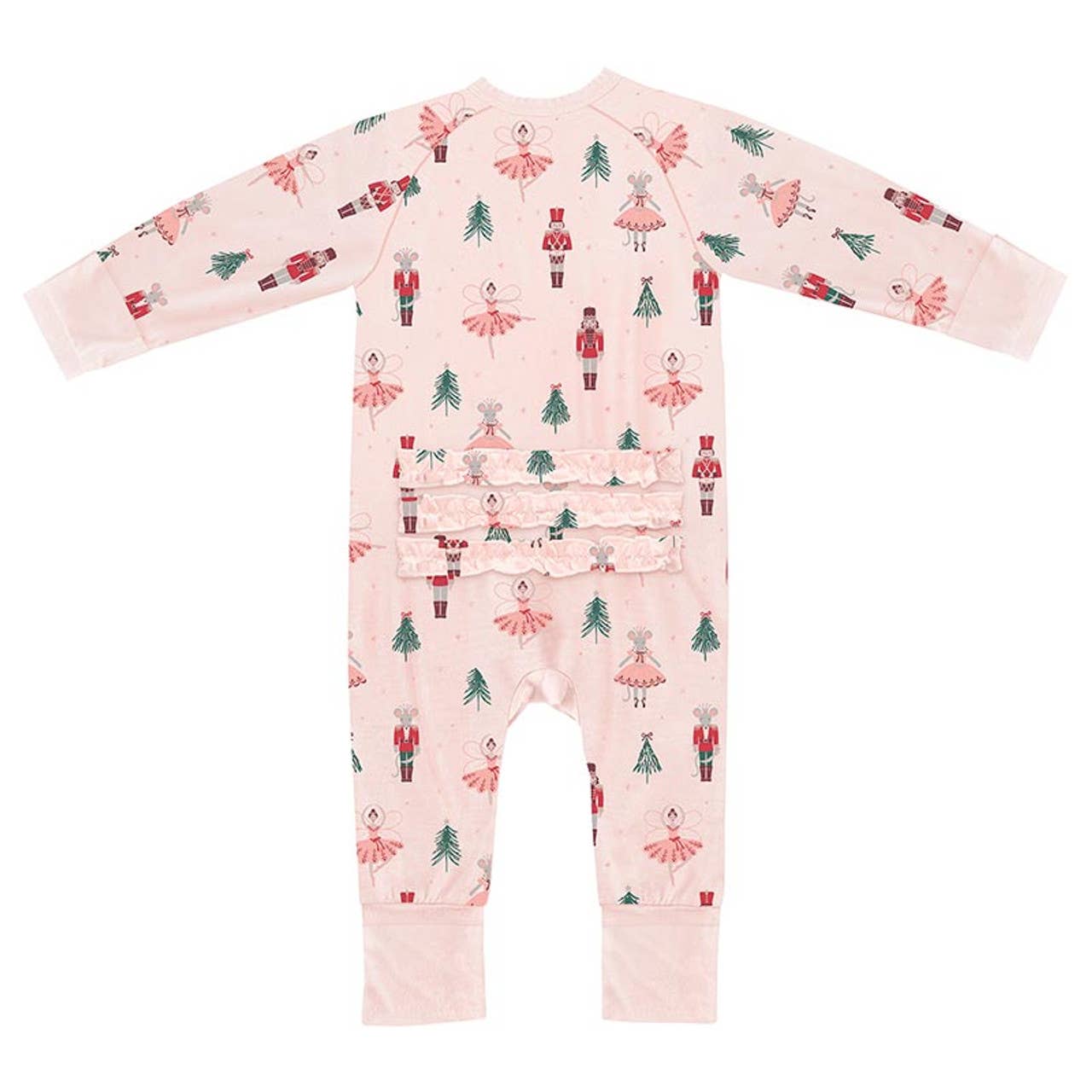 Cozy Romper with Ruffles: Pink Nutcracker - Bossy Beans
