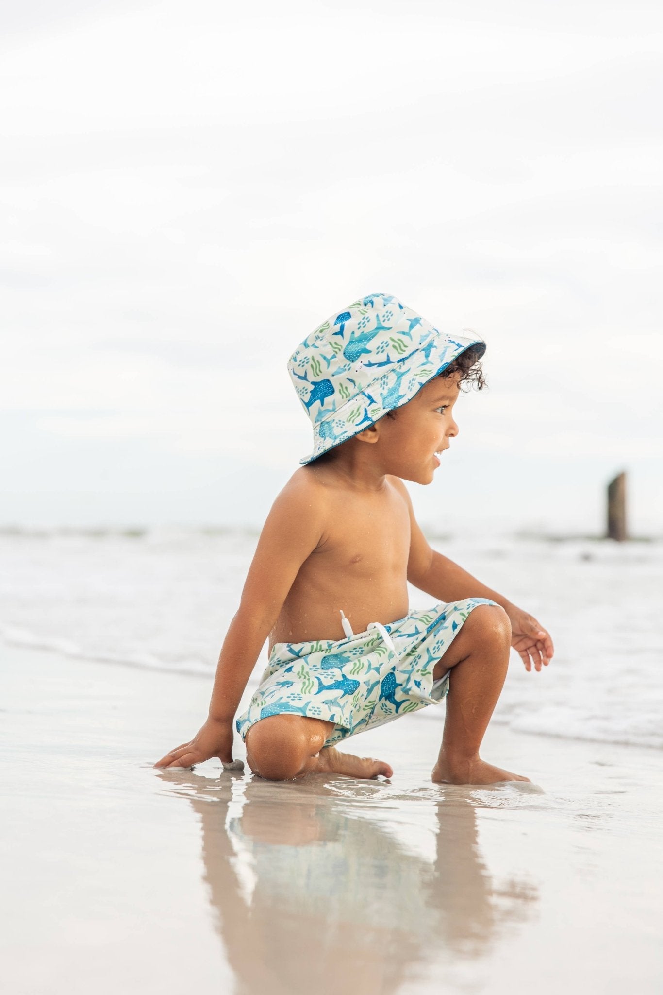 Emerson and Friends - Shark Friends Ocean Blue Reversible Kids Bucket Hat - Bossy Beans