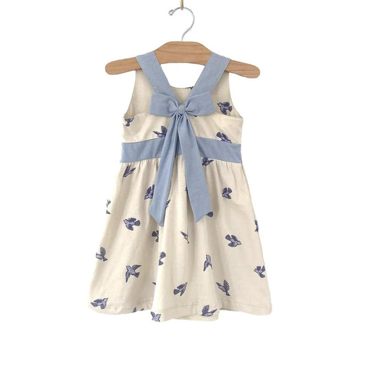 EMPIRE V BACK DRESS - BLUEBIRD - NATURAL - Bossy Beans