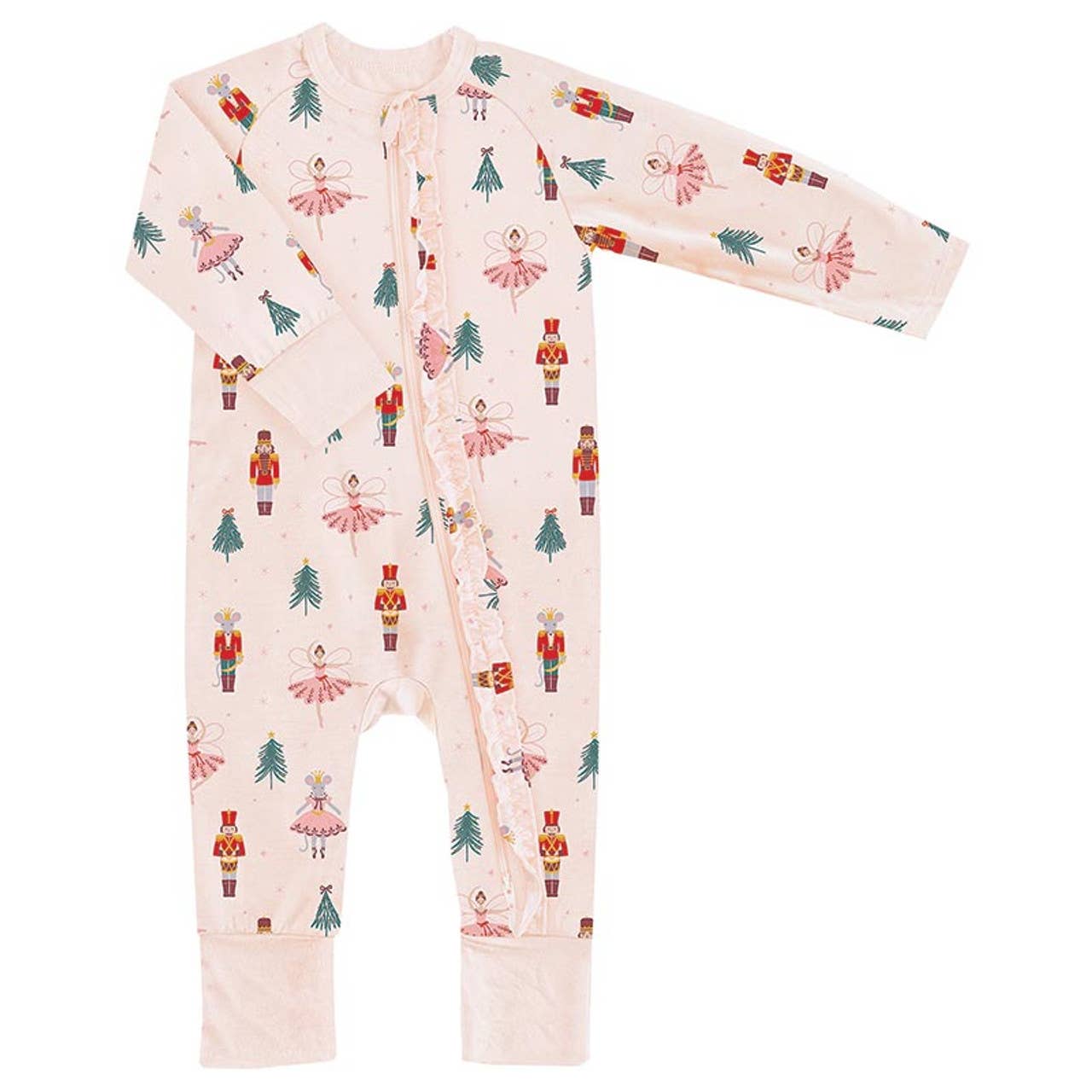 Children's onesie with festive pattern on a white background