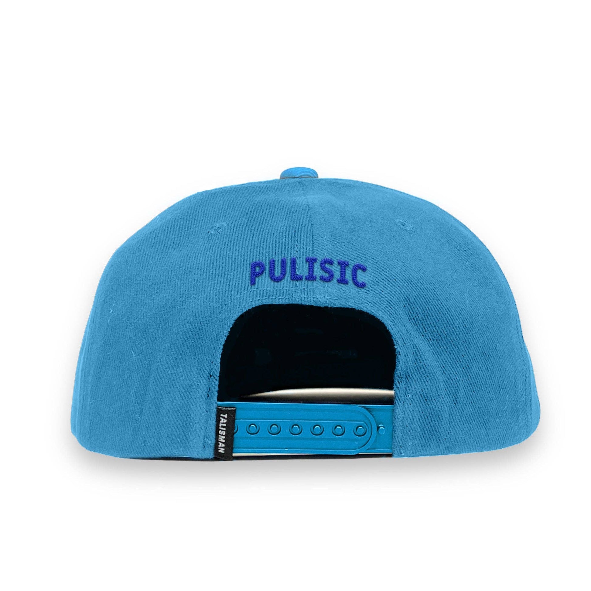 Blue cap with 'PULISTIC' branding on a white background
