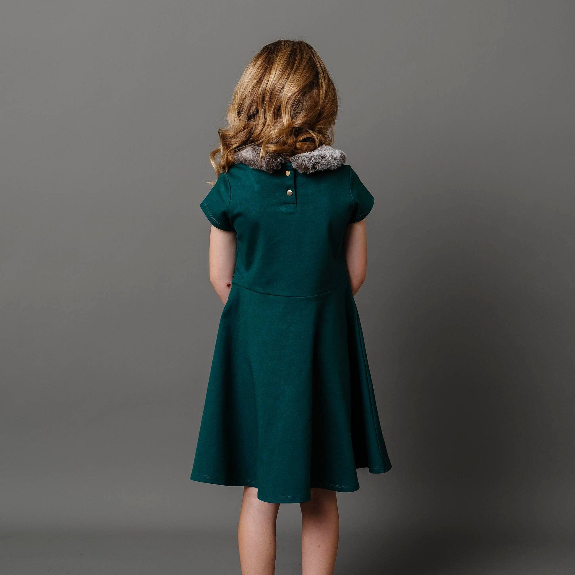 Fit and Flare Ponte Dress with Faux Fur 2T / Deep Green Fit and Flare Ponte Dress with Faux Fur 2T / Deep Green