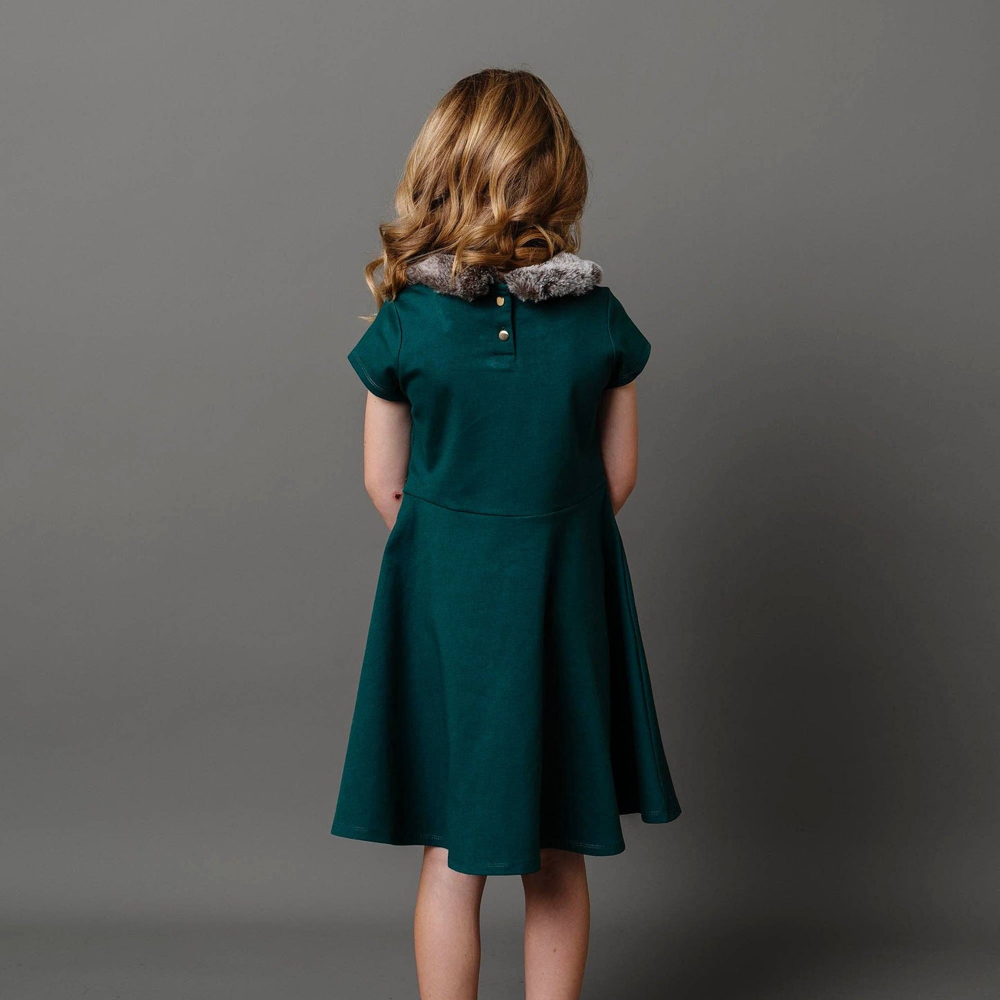 Fit and Flare Ponte Dress with Faux Fur: Deep Green - Bossy Beans