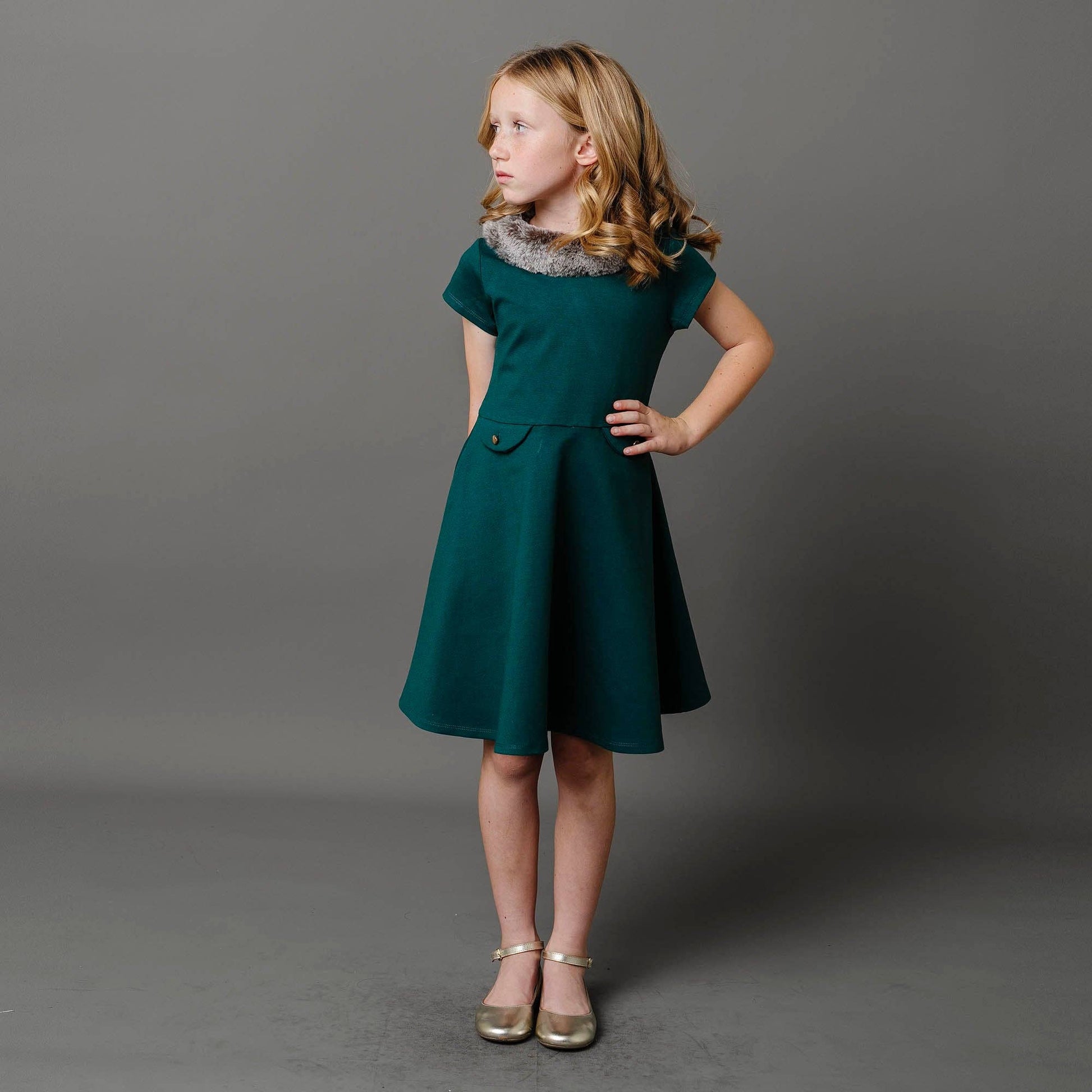 Hope Henry Girls' Fit and Flare Ponte Dress with Faux Fur, Toddler