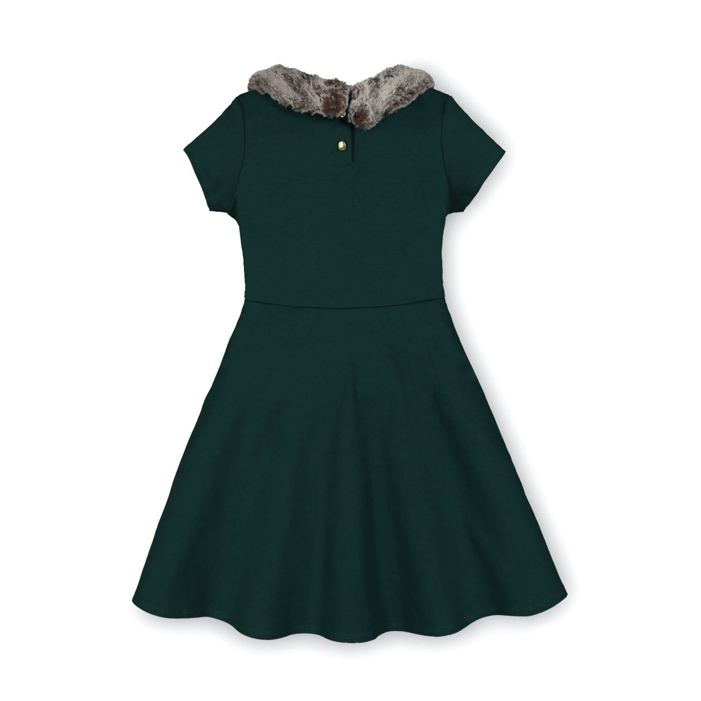 Fit and Flare Ponte Dress with Faux Fur: Deep Green - Bossy Beans