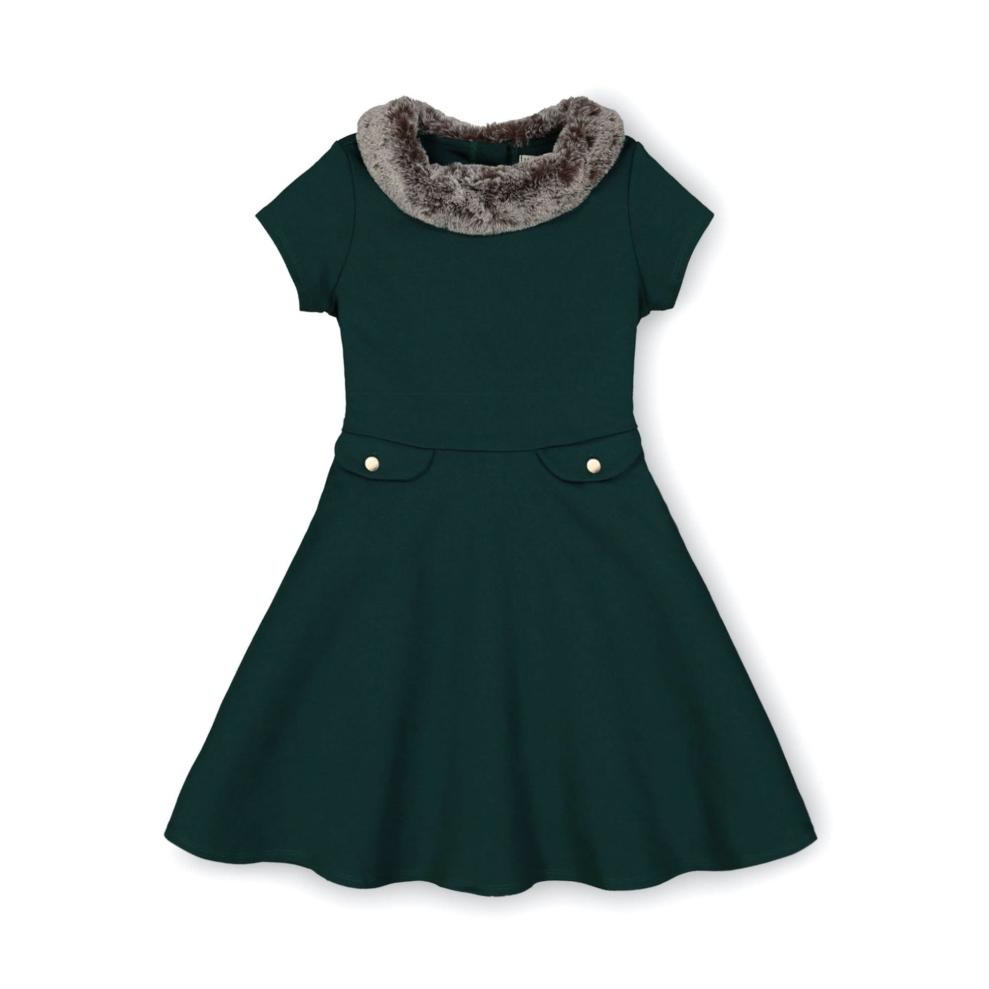 Fit and Flare Ponte Dress with Faux Fur 2T / Deep Green Fit and Flare Ponte Dress with Faux Fur 2T / Deep Green