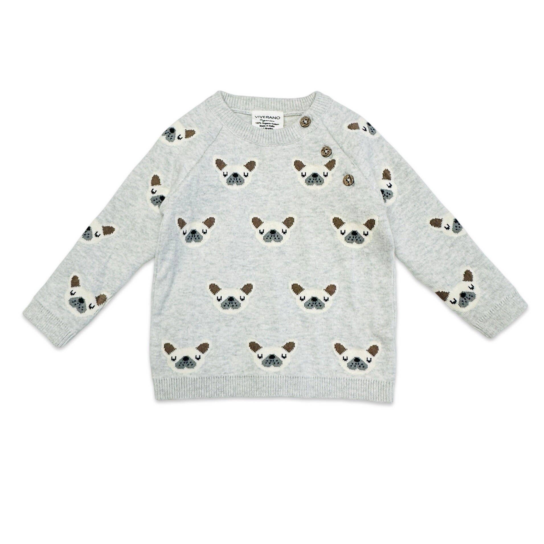 Frenchie Puppy Jacquard Knit Baby Pullover + Pants Organic: Pearl Grey Heather - Bossy Beans