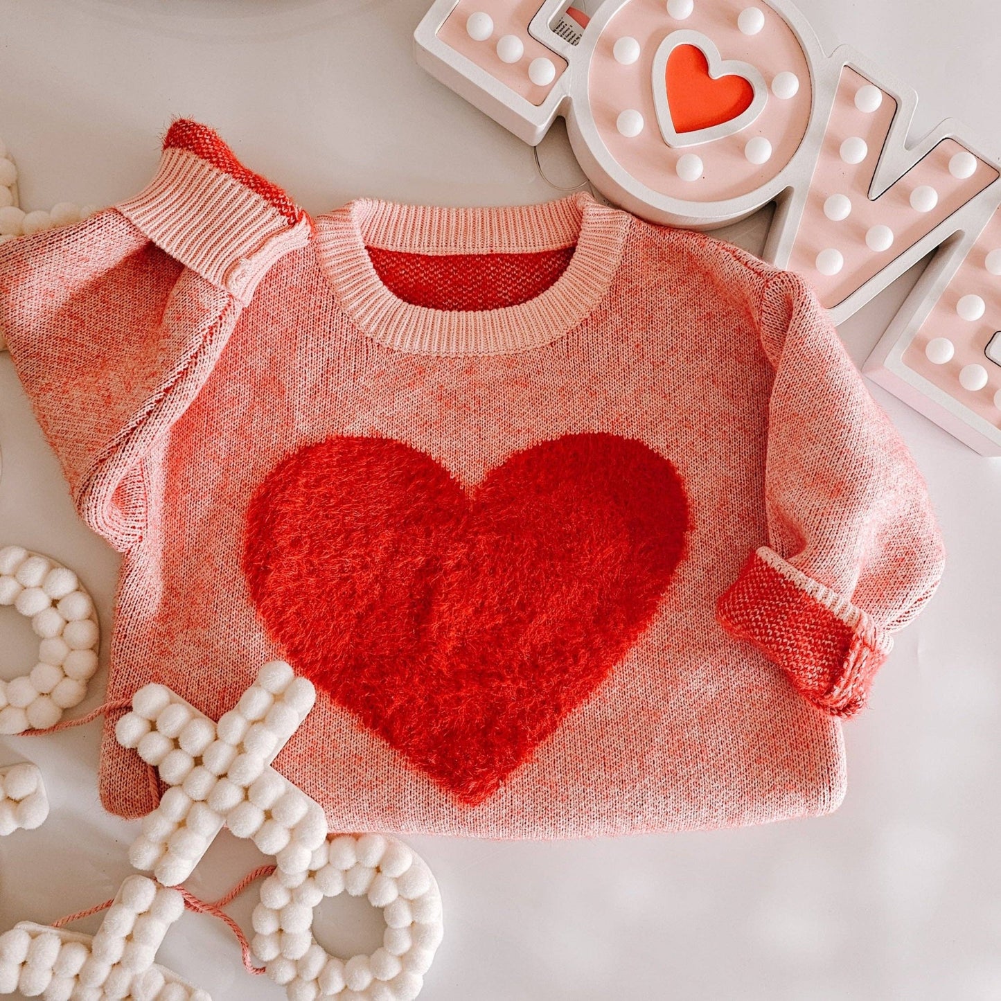 Fuzzy Heart Sweater - Bossy Beans