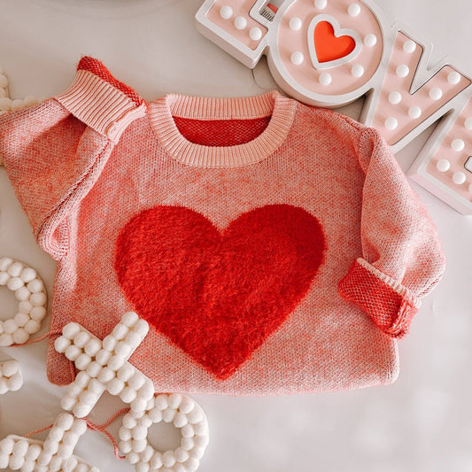 Fuzzy Heart Sweater - Bossy Beans
