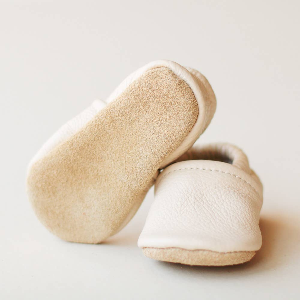Gender Neutral Baby Moccs in Cream - Bossy Beans