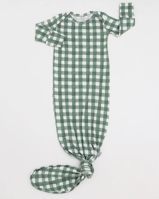 Green Gingham Bamboo Knotted Gown - Bossy Beans