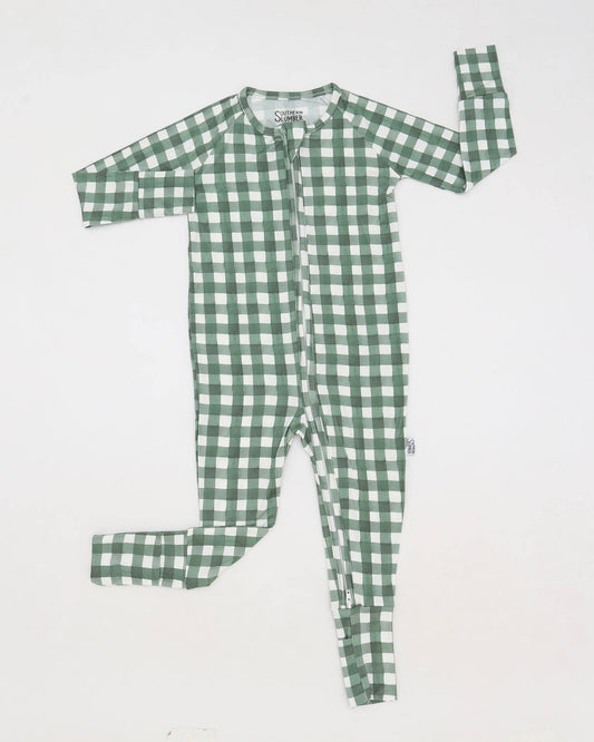 Green Gingham Double Zipper Bamboo Sleeper - Bossy Beans