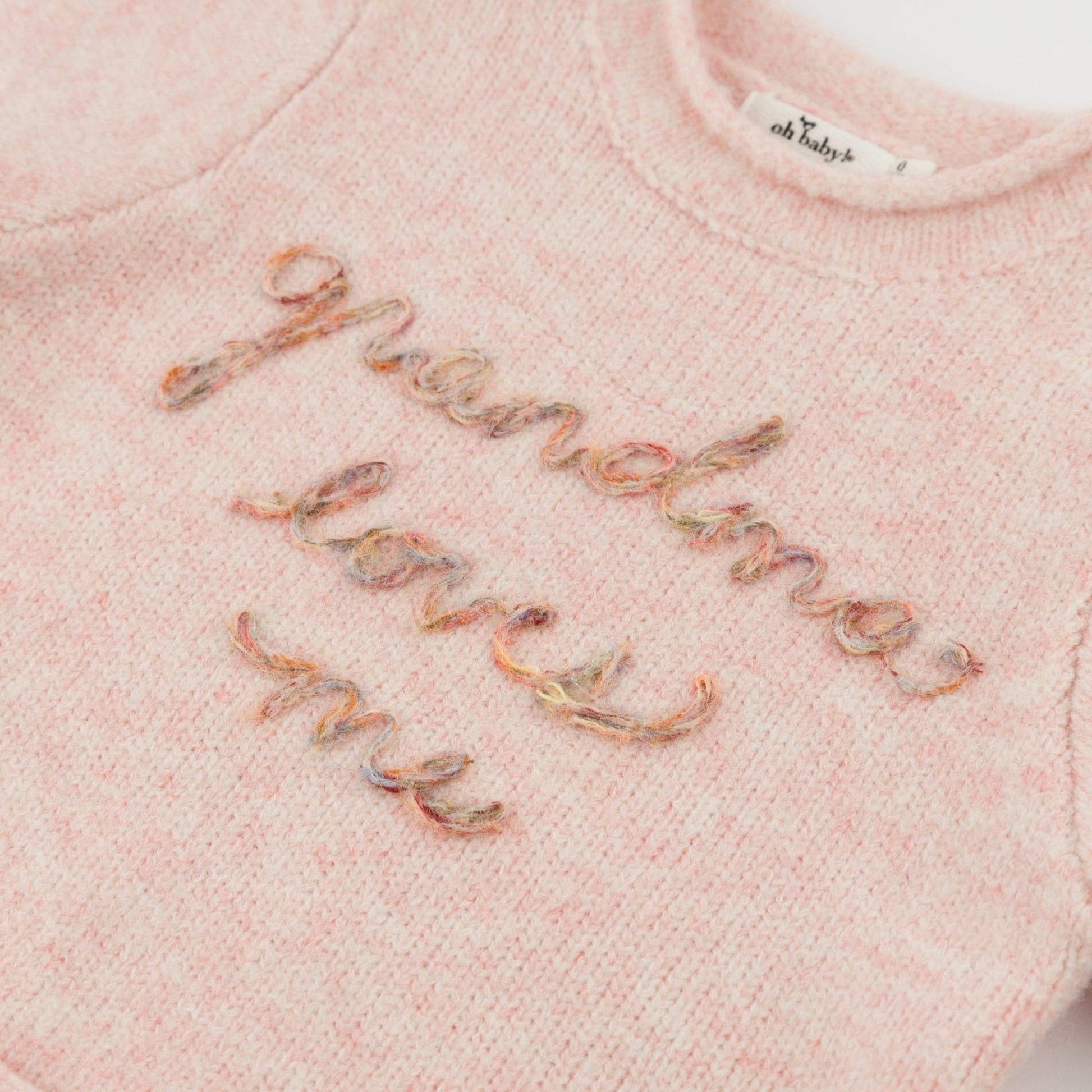 Heather Knit Roll - Edge Sweater - Grandma Loves Me (Pink) - Bossy Beans