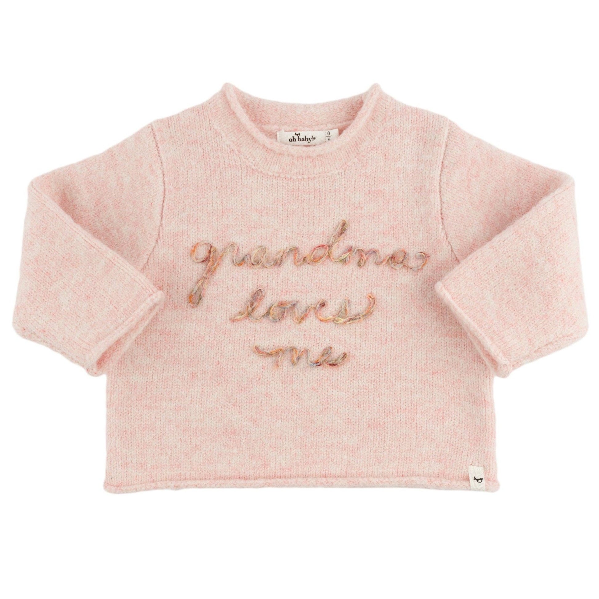 Heather Knit Roll - Edge Sweater - Grandma Loves Me (Pink) - Bossy Beans