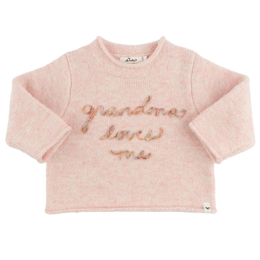 Heather Knit Roll - Edge Sweater - Grandma Loves Me (Pink) - Bossy Beans