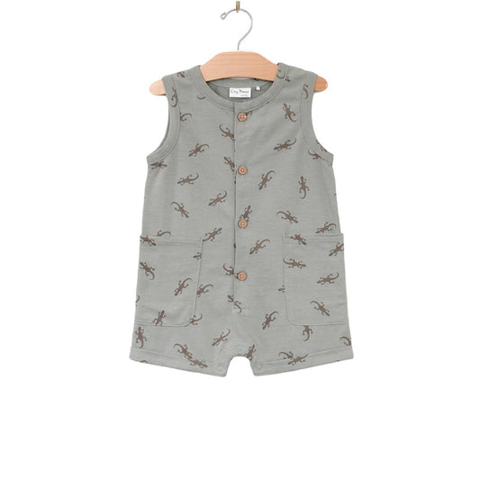 Henley Tank Short Romper - Salamander - Pond - Bossy Beans