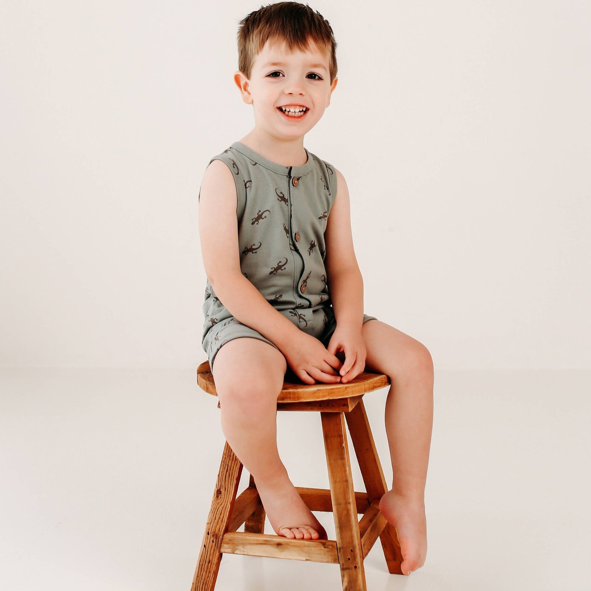Henley Tank Short Romper - Salamander - Pond - Bossy Beans