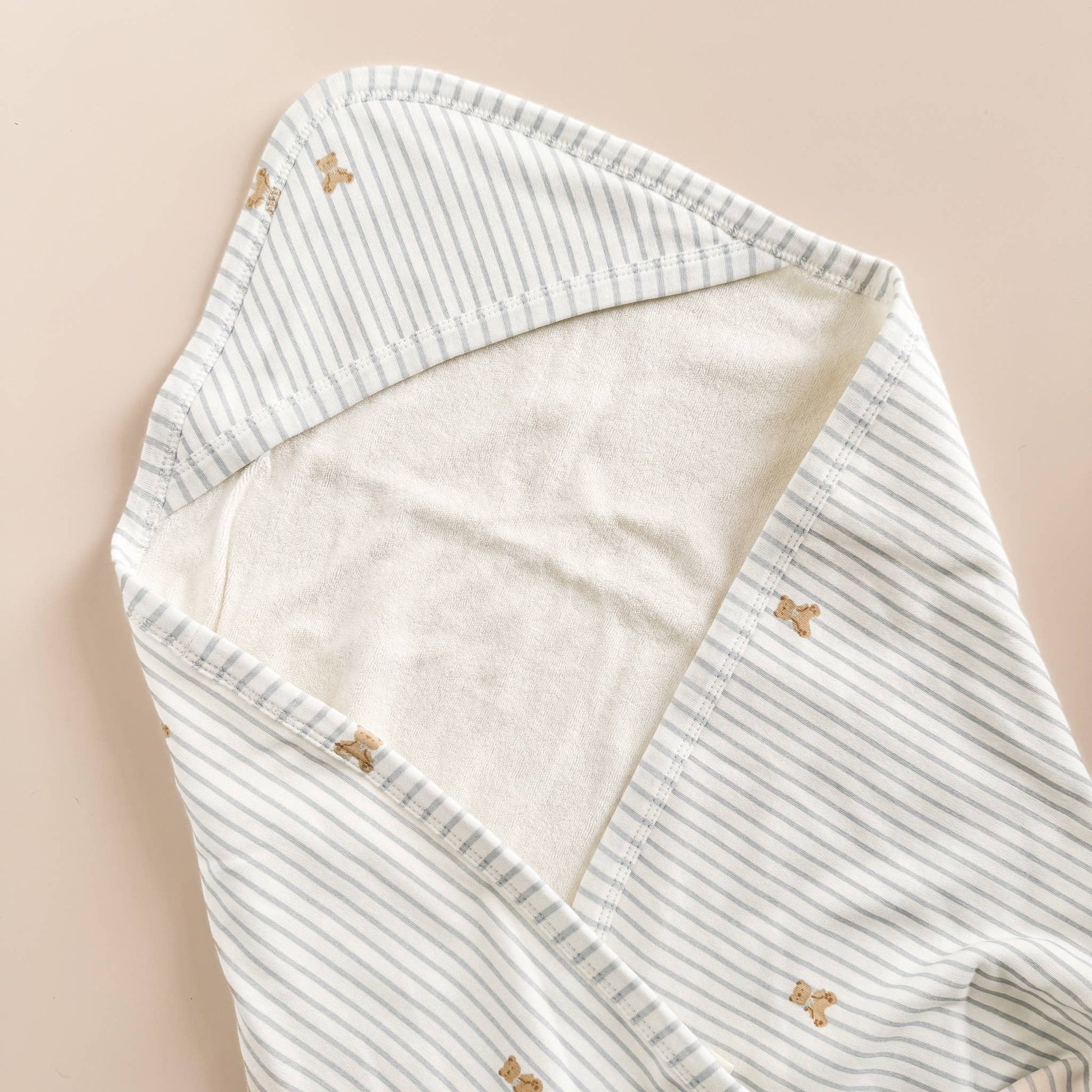 Hooded Towel Teddy Bear Stripe Newborn Organic Cotton Baby - Bossy Beans