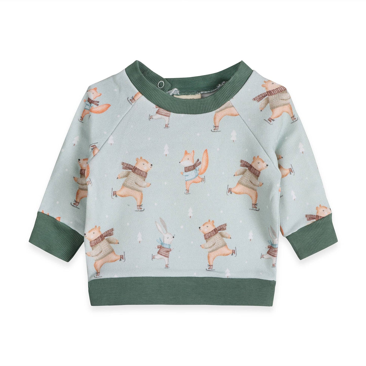 Ice Skaters Baby Sweatshirt & Pants Set (Organic Fleece): Sage - Bossy Beans