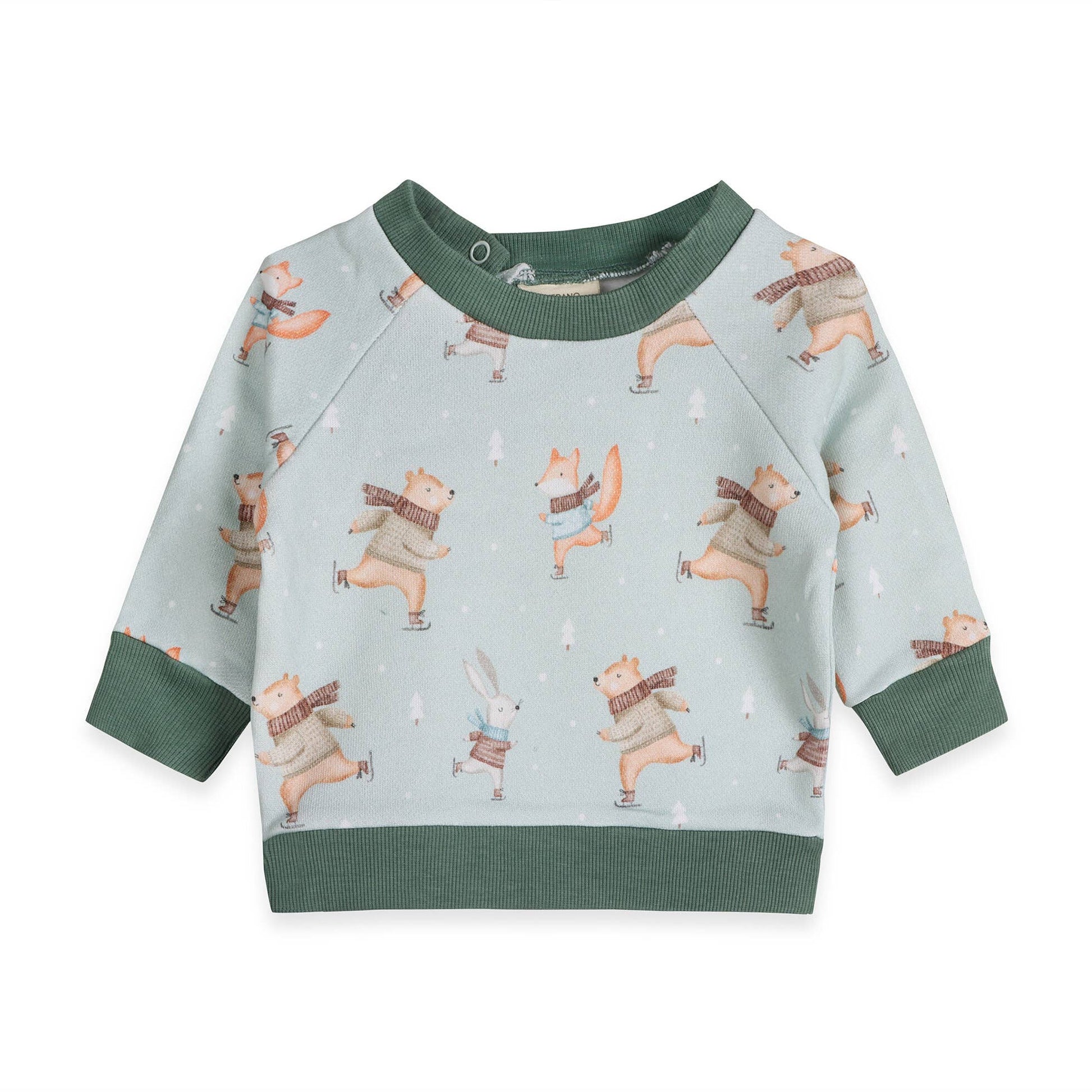 Ice Skaters Baby Sweatshirt & Pants Set (Organic Fleece): Sage - Bossy Beans